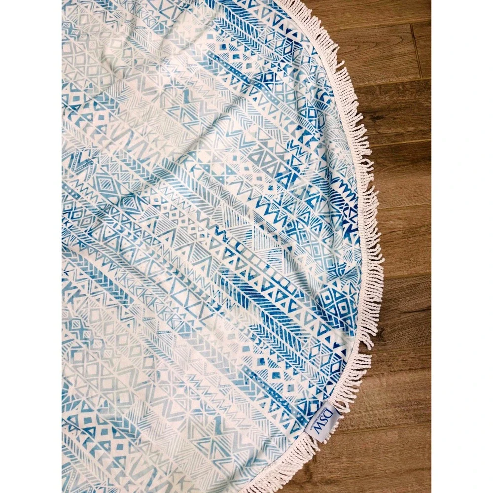 DSW Round Beach Towel Blue Geometric Mandala Fringe 60